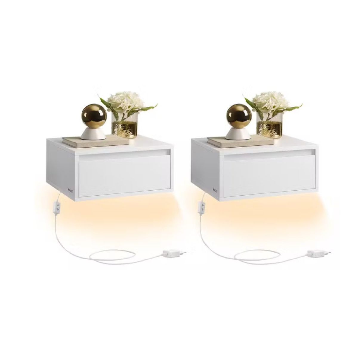 GENERICO - SET X 2 Veladores Flotantes con Luz Led Betsy Blanco R&R MUEBLES