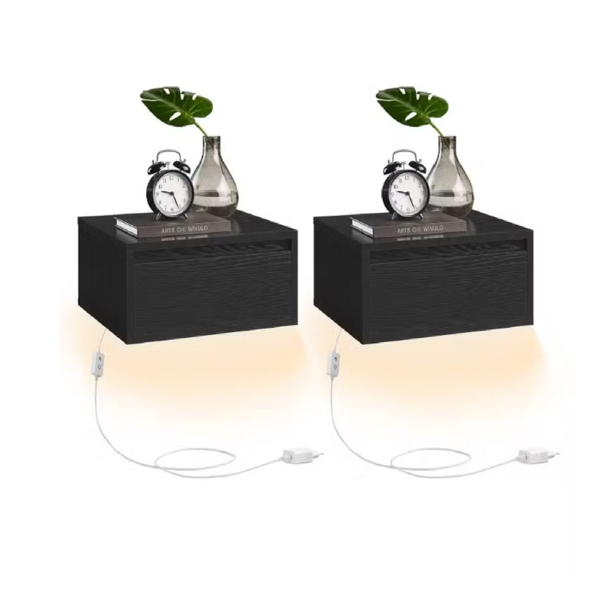 GENERICO - SET X 2 Veladores Flotantes con Luz Led Betsy Negro R&R MUEBLES