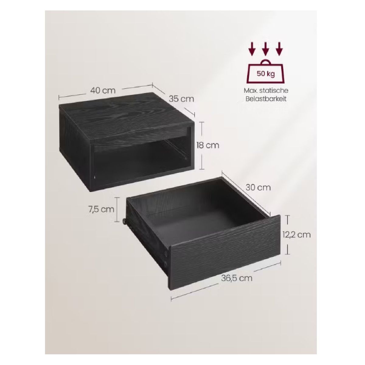 GENERICO - SET X 2 Veladores Flotantes con Luz Led Betsy Negro R&R MUEBLES