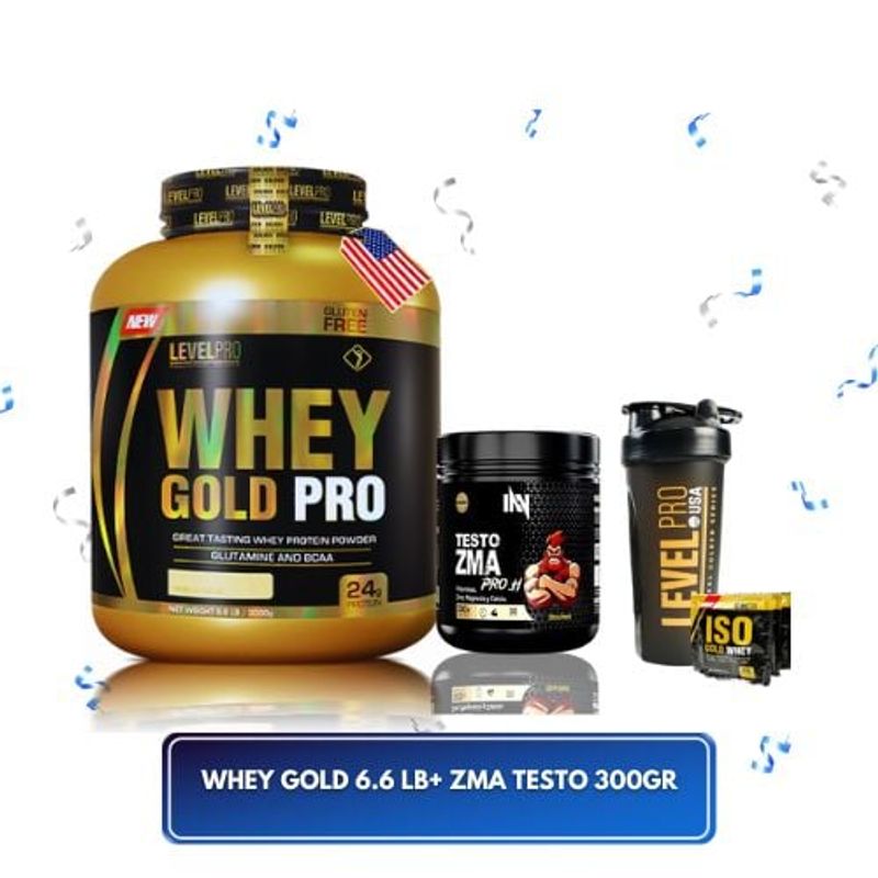 LEVEL PRO - WHEY GOLD 6.6 LB CHOCOLATE+ TESTO ZMA 300 GR + REGALOS