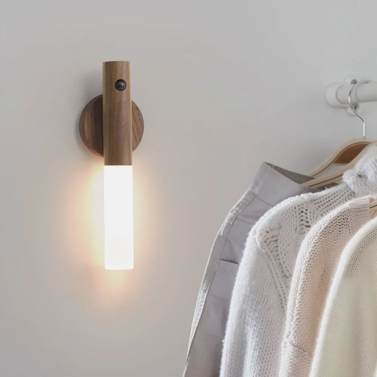 GENERICO - Lámpara de madera con Sensor de cuerpo humanode pared con carga USB