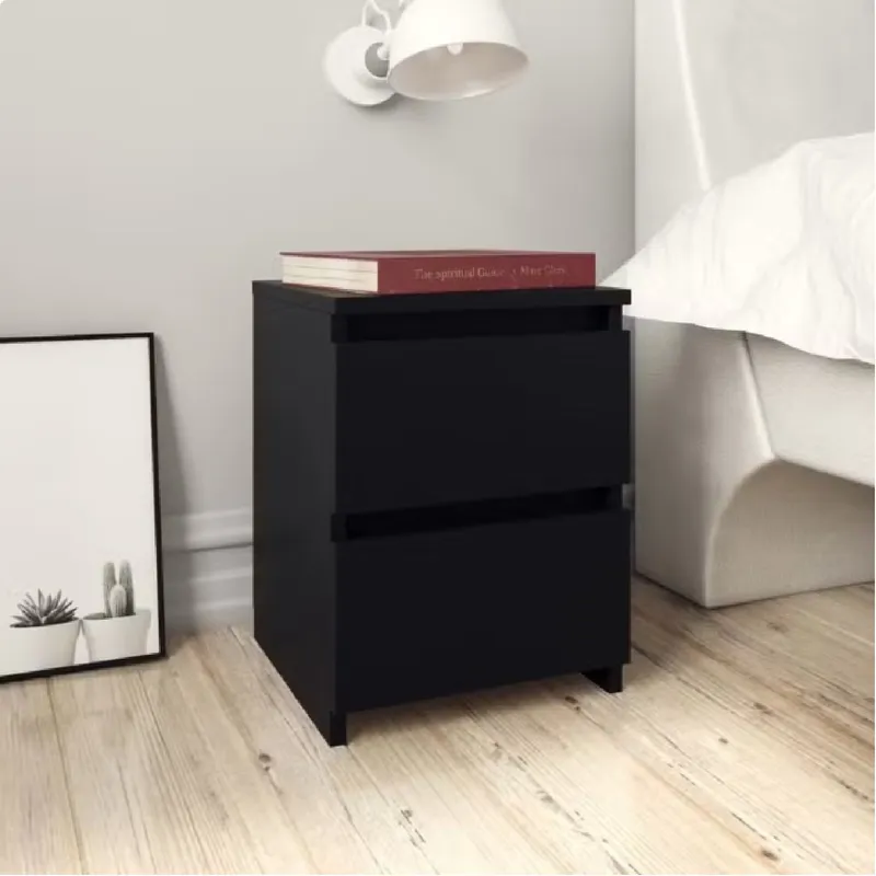 GENERICO - Velador Moderno Cori 2 Cajones Negro R&R MUEBLES