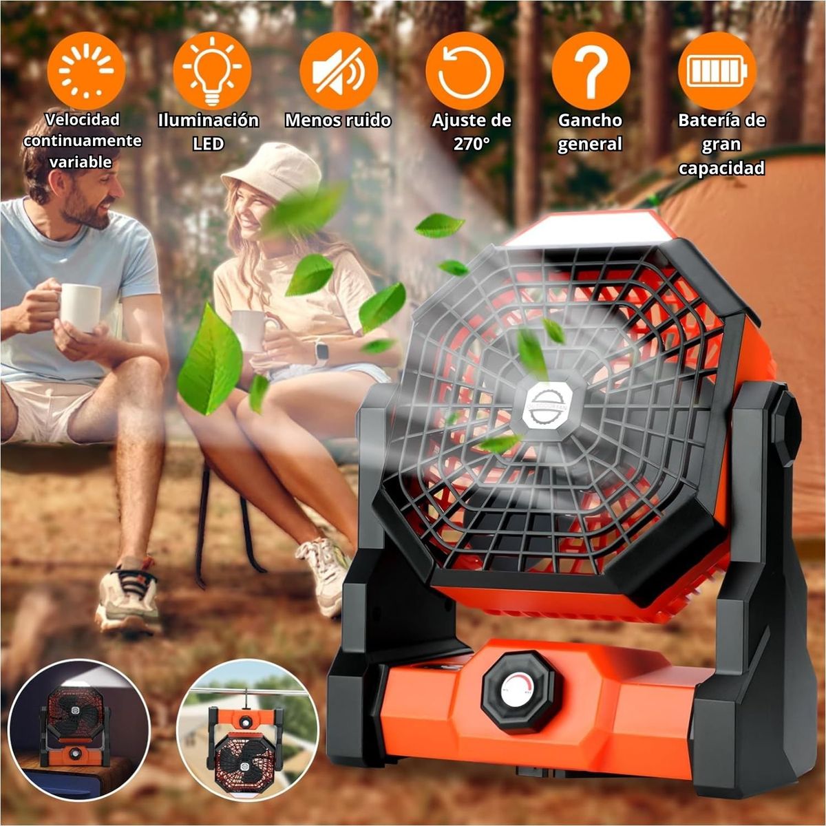 SEISA - Ventilador de escritorio Silencioso Potente de batería Recargable