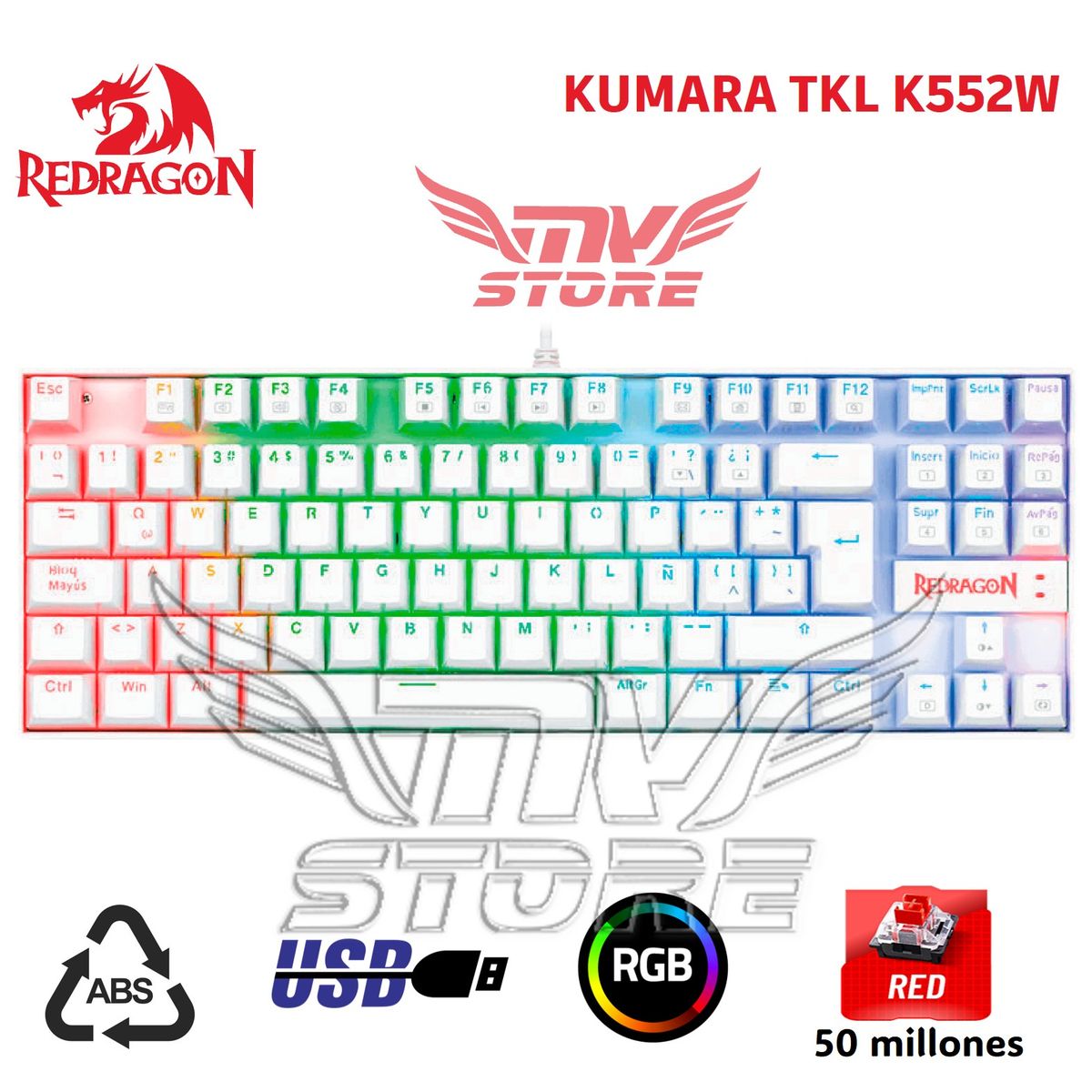 REDRAGON - Teclado Mecanico Redragon Kumara TKL K552 Blanco Español K552W