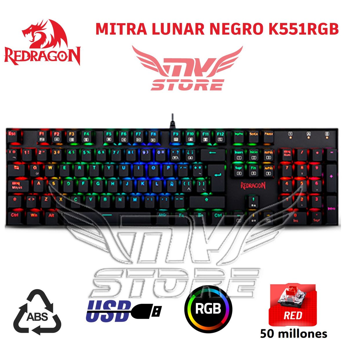 REDRAGON - Teclado Mecanico Redragon Mitra K551 Negro Español K551RGB