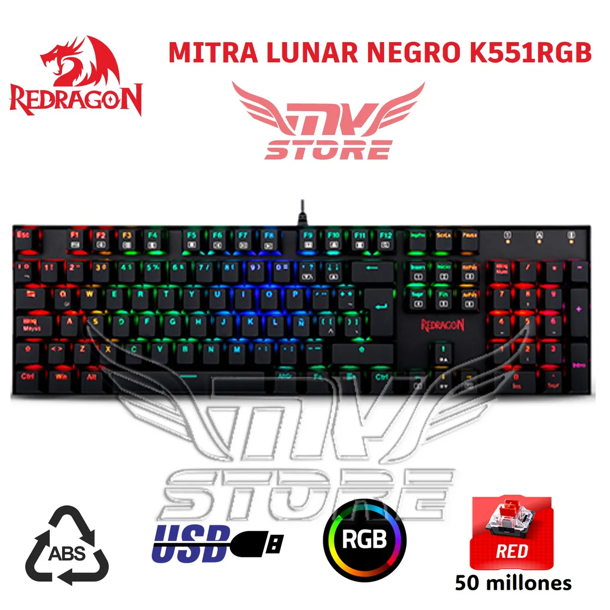 REDRAGON - Teclado Mecanico Redragon Mitra K551 Negro Español K551RGB