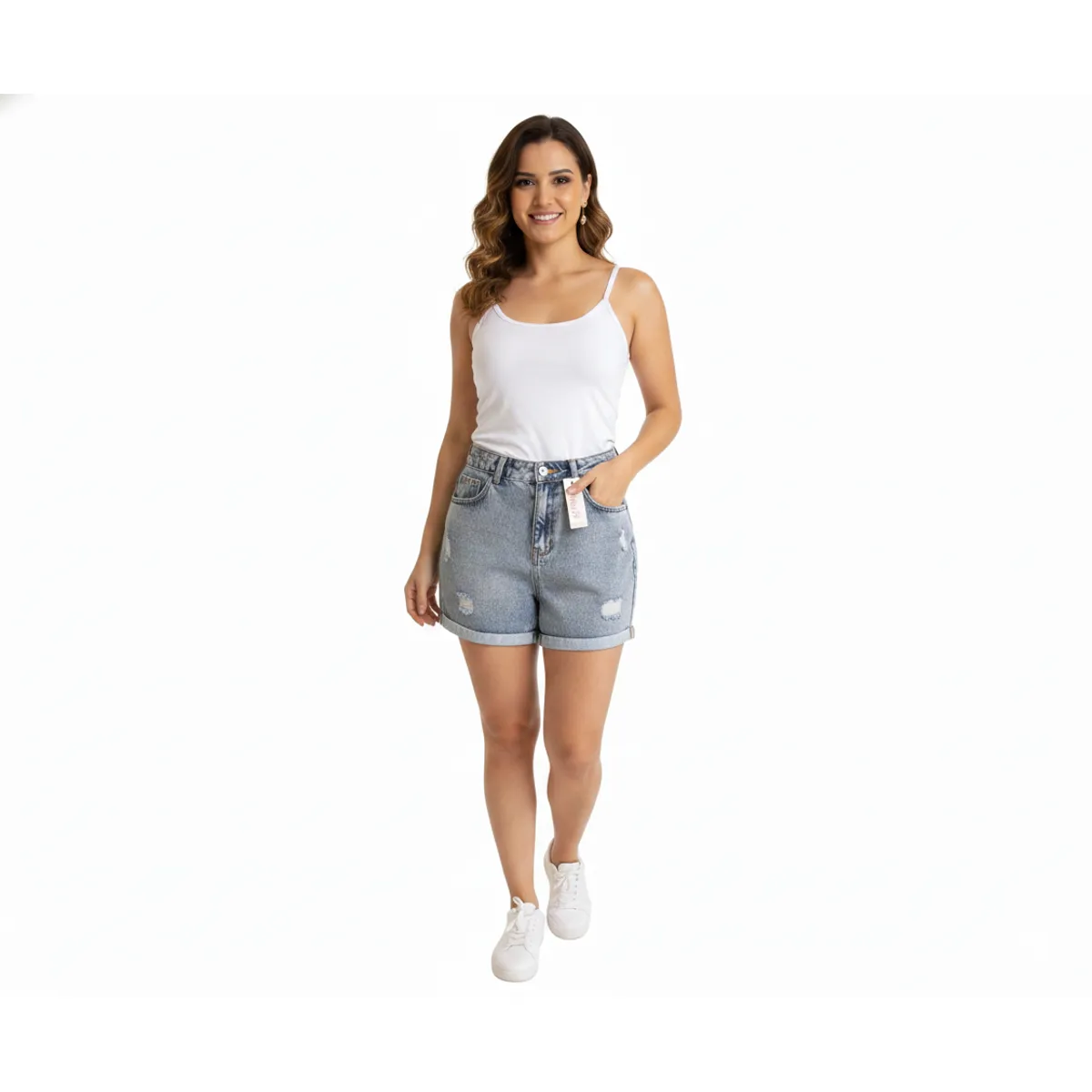 GENERICO - short  jean rasgado para mujer