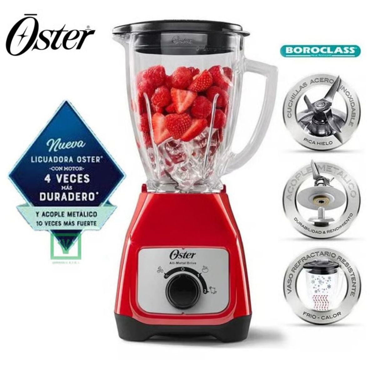 OSTER - Licuadora Oster con vaso de vidrio y control de perilla BLSTKAGRRD