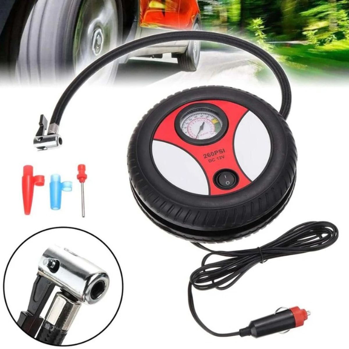 GENERICO - MINI COMPRESOR INFLADOR DE LLANTAS PARA AUTOS