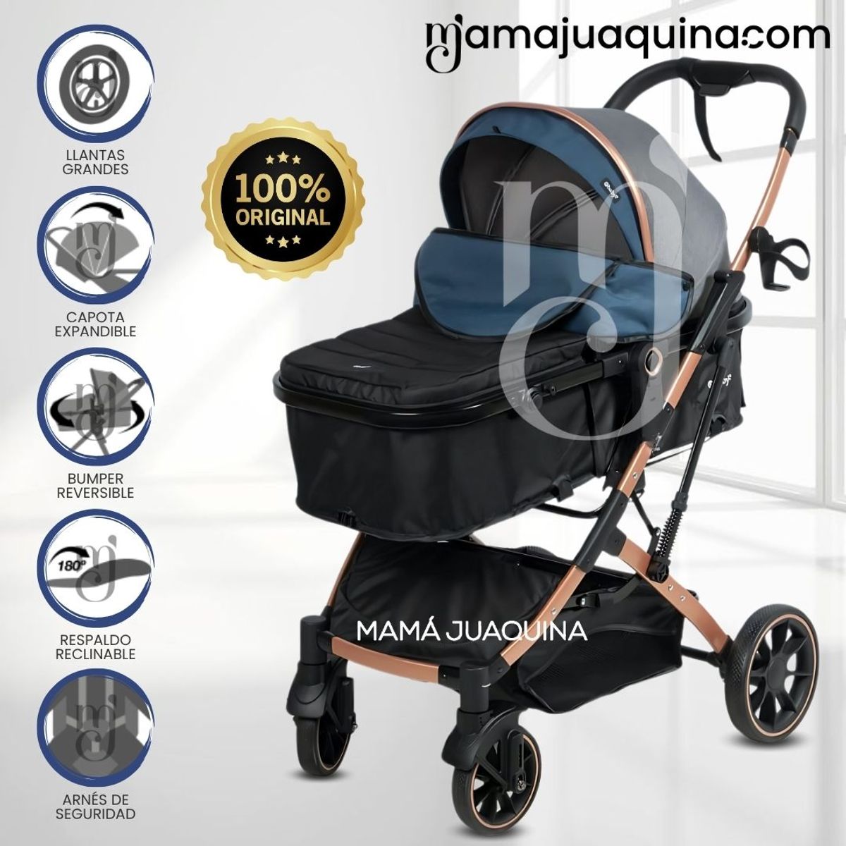 KIDS - Coche Moisés Travel System «BREYELL» de Lujo Blue