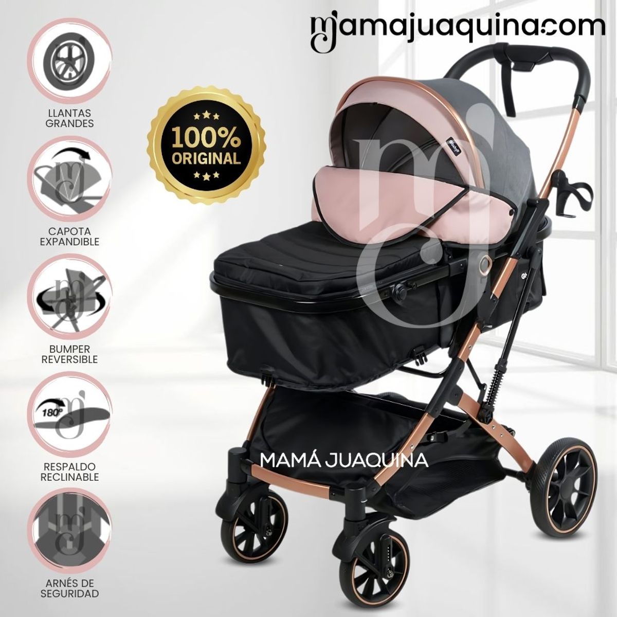 KIDS - Coche Moisés Travel System «BREYELL» de Lujo Pink