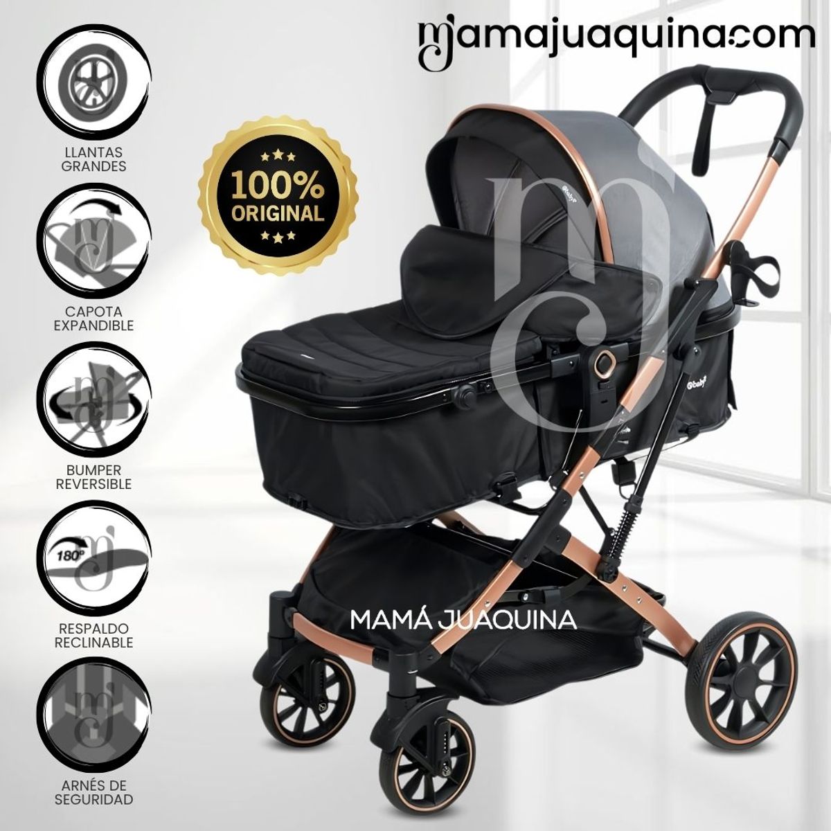 KIDS - Coche Moisés Travel System «BREYELL» de Lujo Black