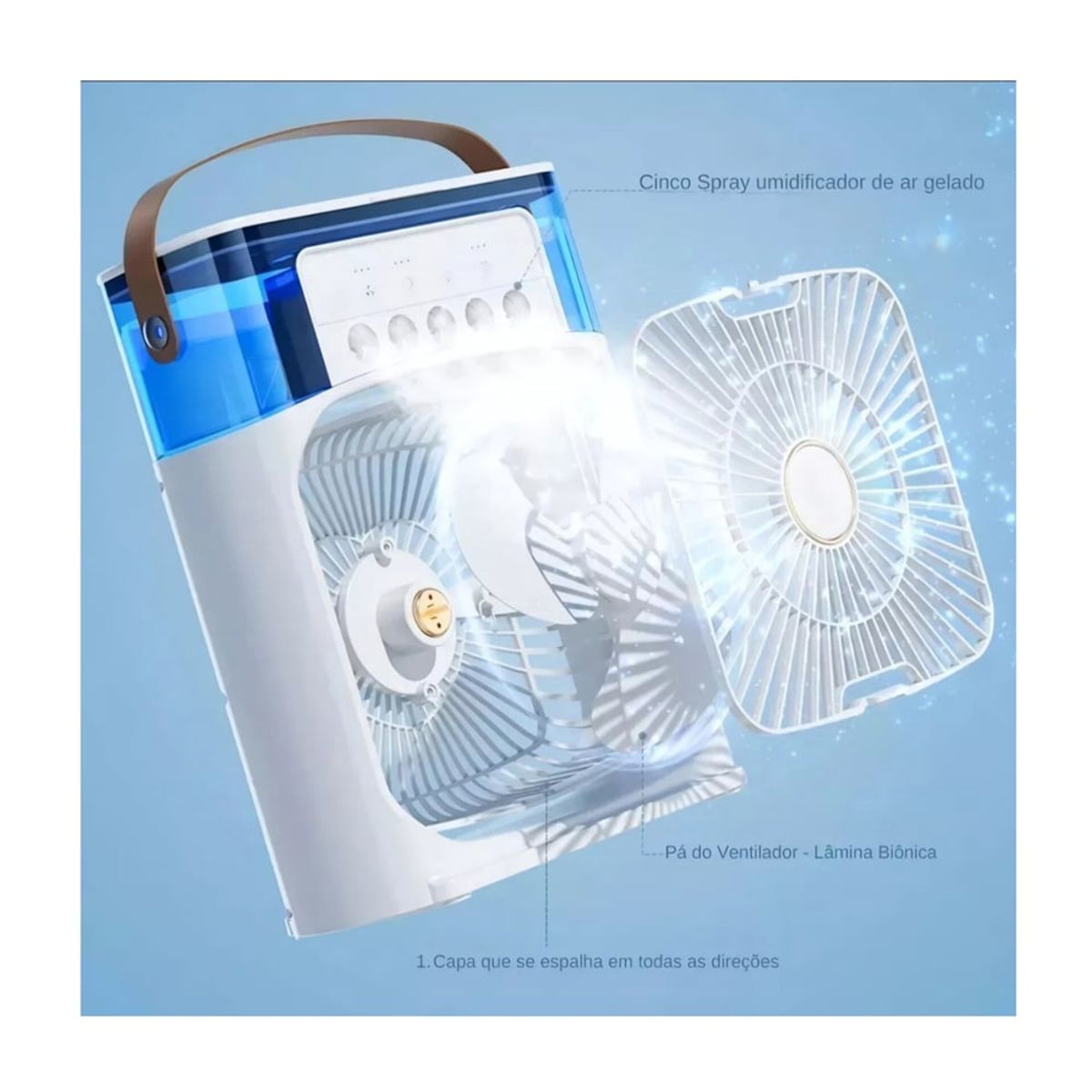 RISUTIMPORT - Ventilador Portátil Humidificador Air Cooler 3 en 1 BLANCO