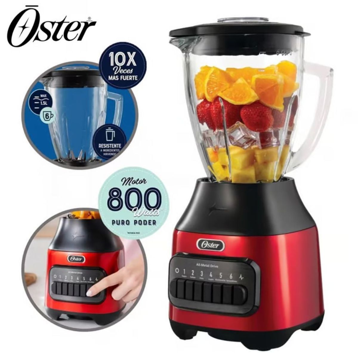 OSTER - Licuadora Oster BLSTPEG-CPB 800w 6 velo con vaso de vidrio 1.5 litros