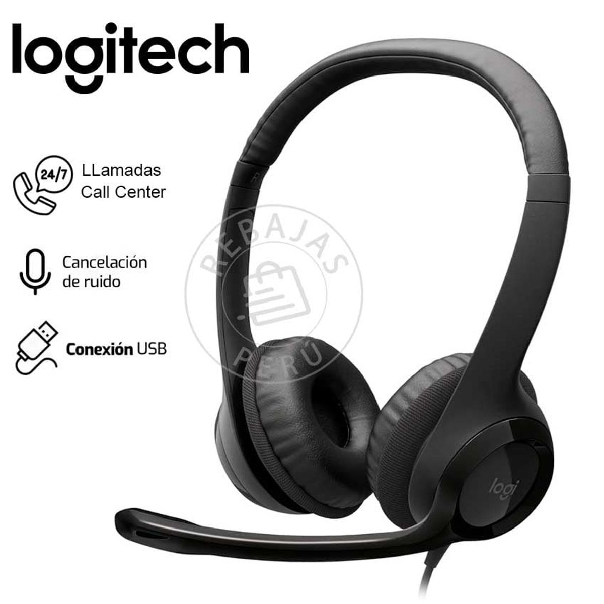 LOGITECH - Logitech H390 Auriculares USB con Micrófono Ajustable y Confort