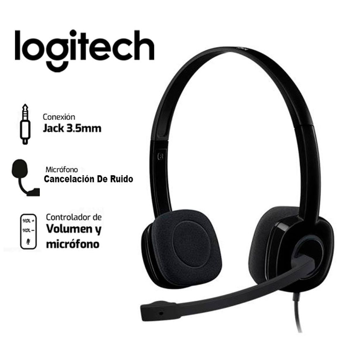 LOGITECH - Logitech H151 Stereo Auriculares con Micrófono para PC Smartphones