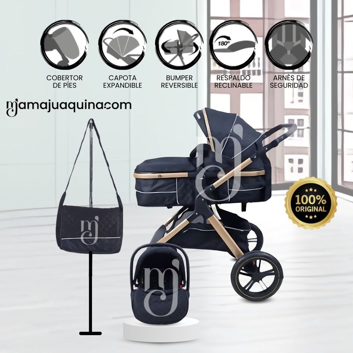 KIDS - Coche Moisés Travel System de Lujo «NAPOLY PRO» Edición Limitada Black