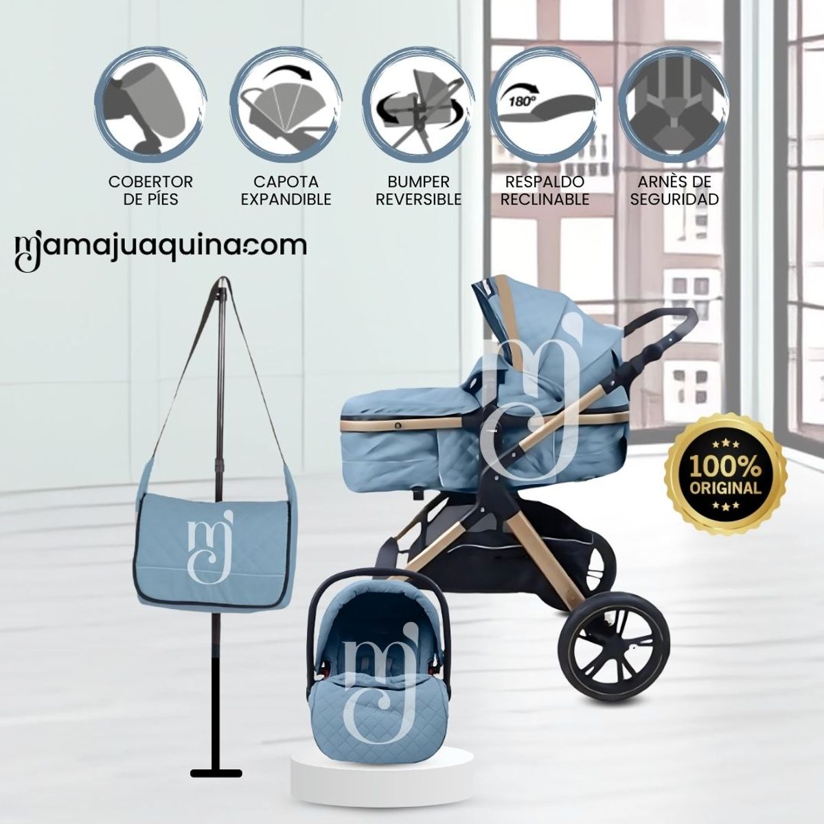 KIDS - Coche Moisés Travel System de Lujo «NAPOLY PRO» Edición Limitada Sky Blue