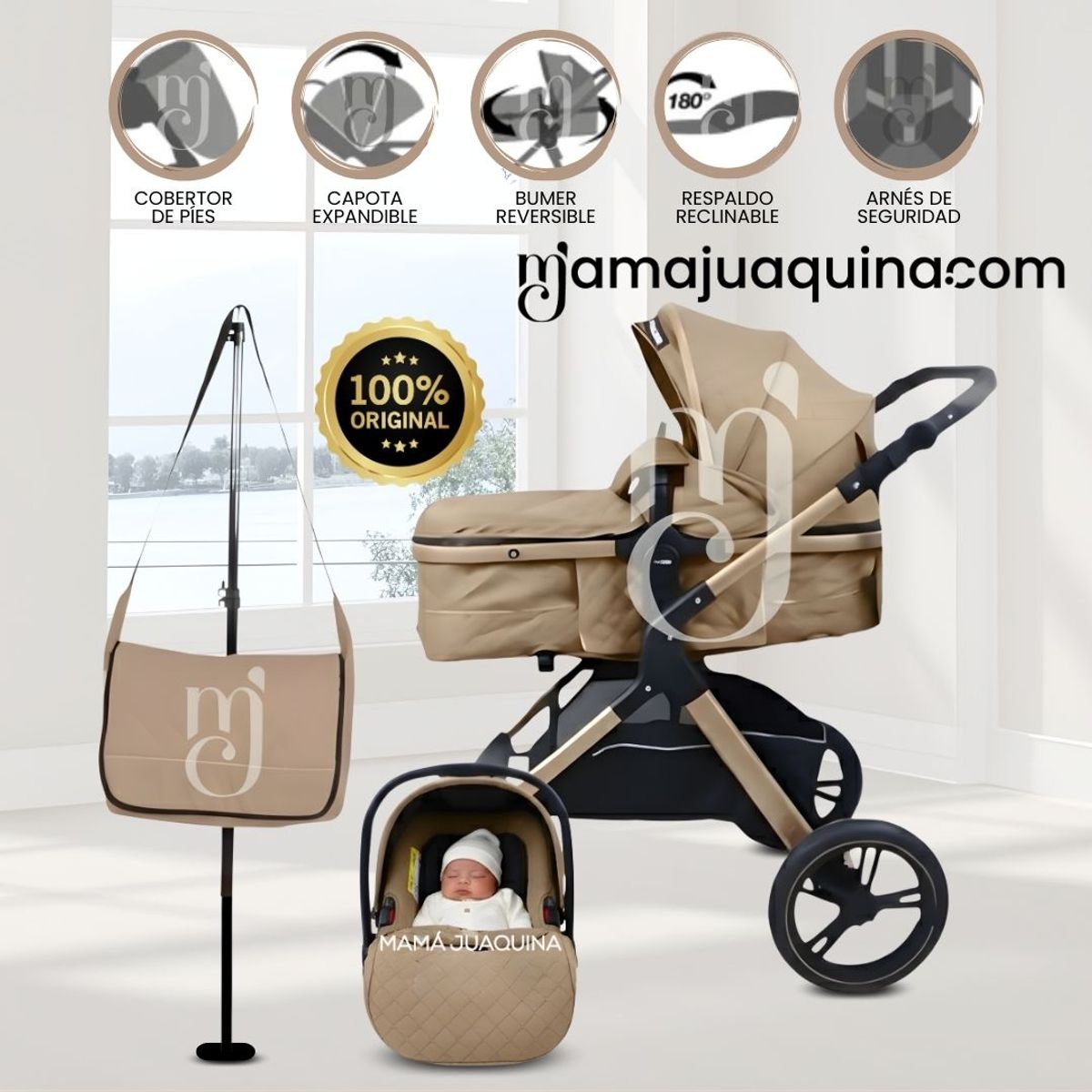 KIDS - Coche Moisés de Lujo «NAPOLY PRO» Edición Limitada Beige