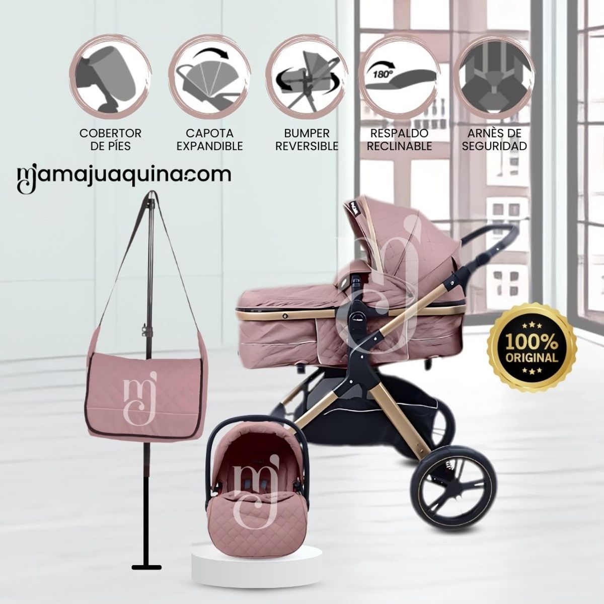 KIDS - Coche Moisés de Lujo «NAPOLY PRO» Edición Limitada Pink