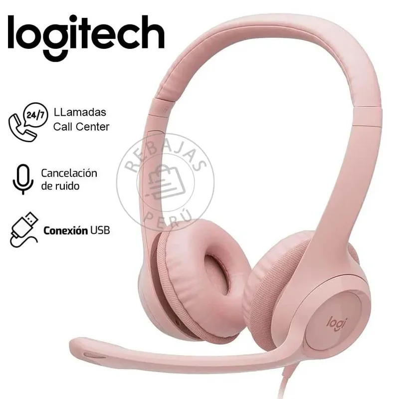 LOGITECH - Logitech H390 Rosa Auriculares USB con Micrófono Ajustable y Confort