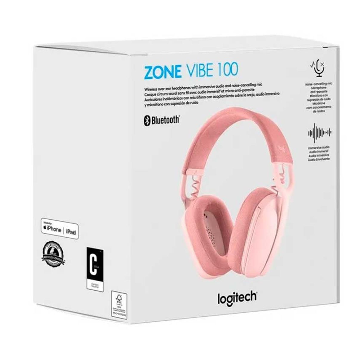 LOGITECH - Logitech Zone Vibe 100 Rosado Audifono Bluetooth Micrófono y Confort