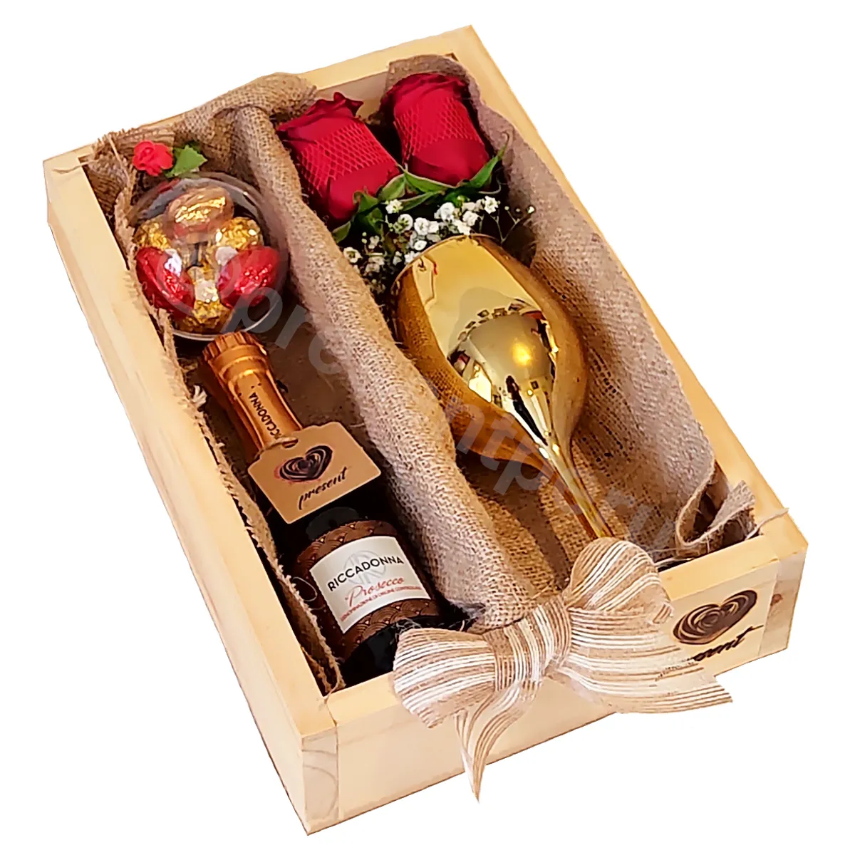 GENERICO - Box Regalo Sopresa Madera de Pino - Dorado