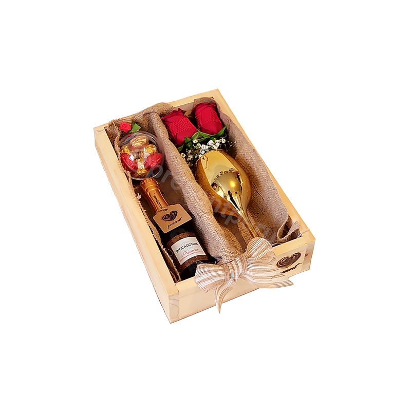 GENERICO - Box Regalo Sopresa Madera de Pino - Dorado