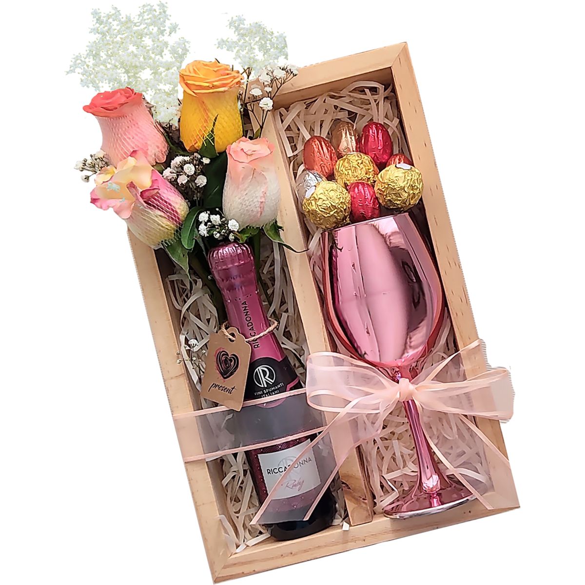 GENERICO - Box Regalo Sopresa Madera de Pino - Fucsia