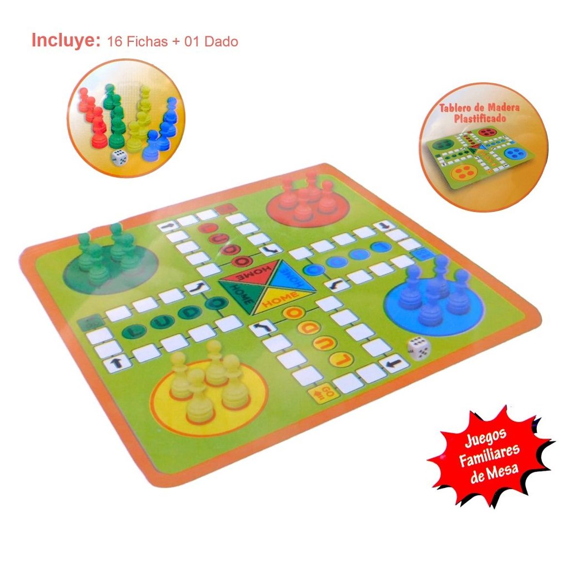 GENERICO - Ludo clásico - tablero de madera