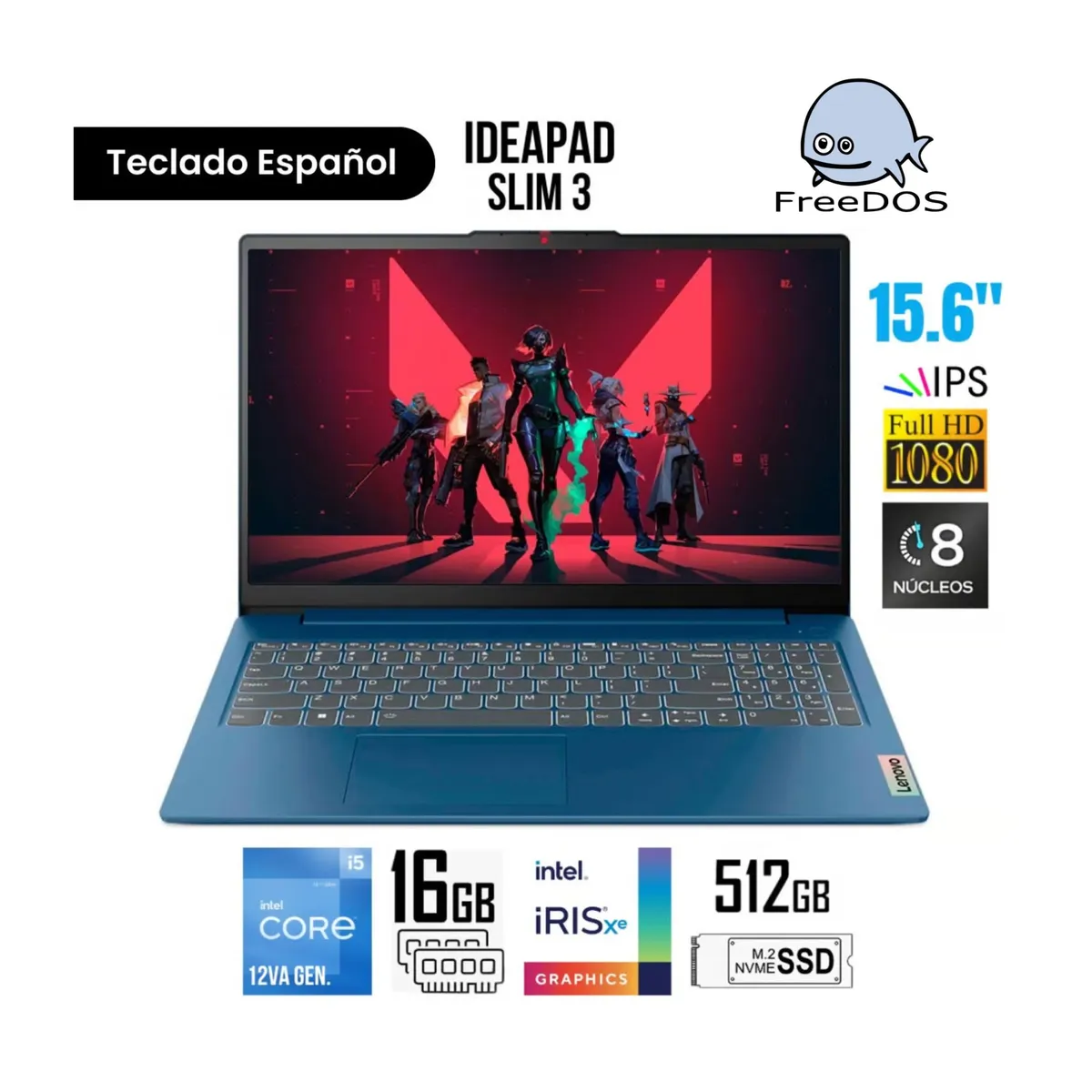 LENOVO - LAPTOP LENOVO IDEAPAD SLIM 3 15.6" FHD  Intel® Core™ i5-12450H 512GB SSD 15IAH8 - 83ER001DLM