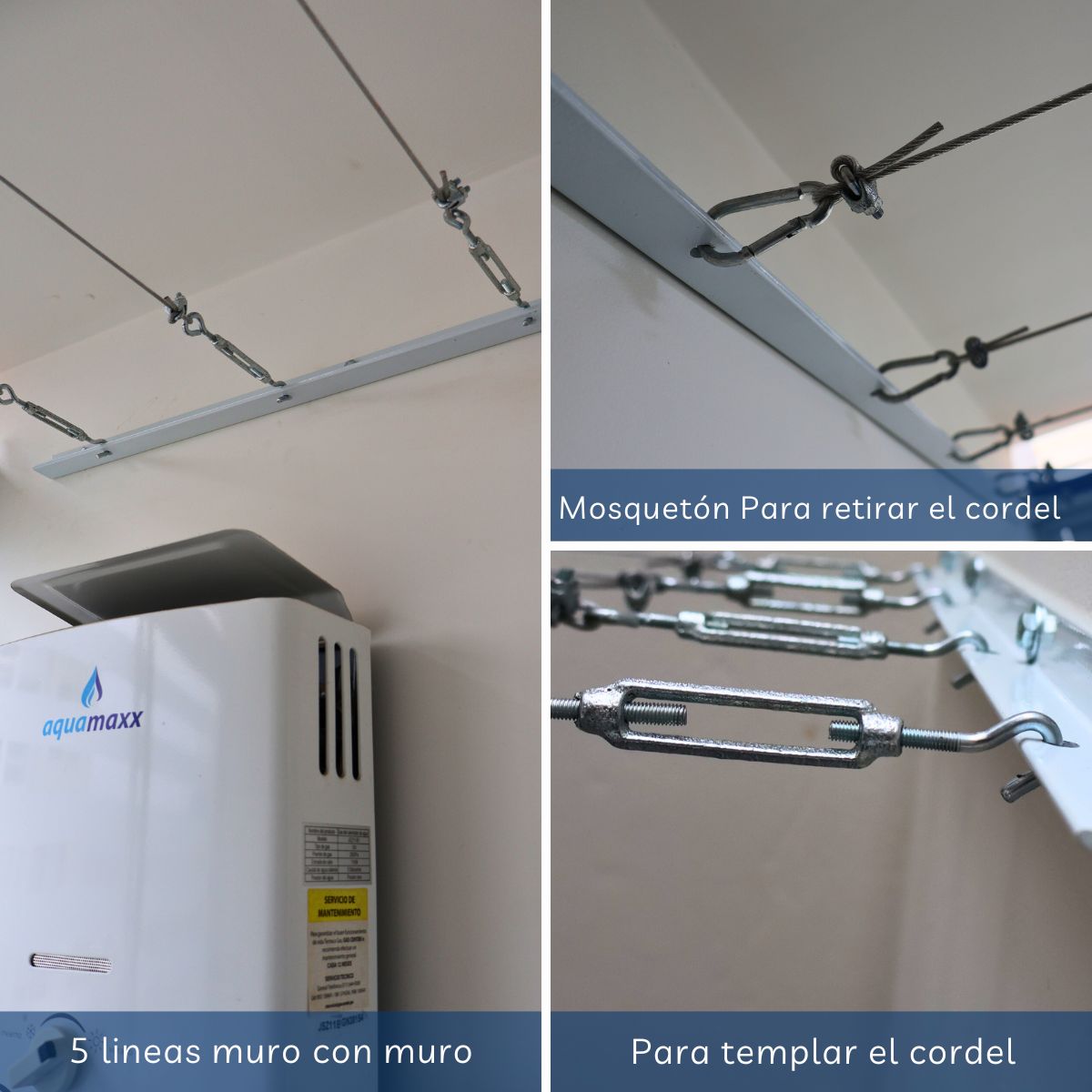 GENERICO - Tendedero Fijo Pared A Pared 5líneas 1m Cordel Desmontable