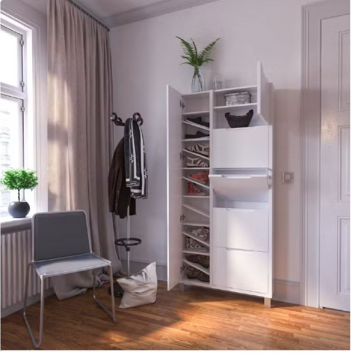 GENERICO - Zapatera Moderna con Espejo Marina Blanco R&R MUEBLES