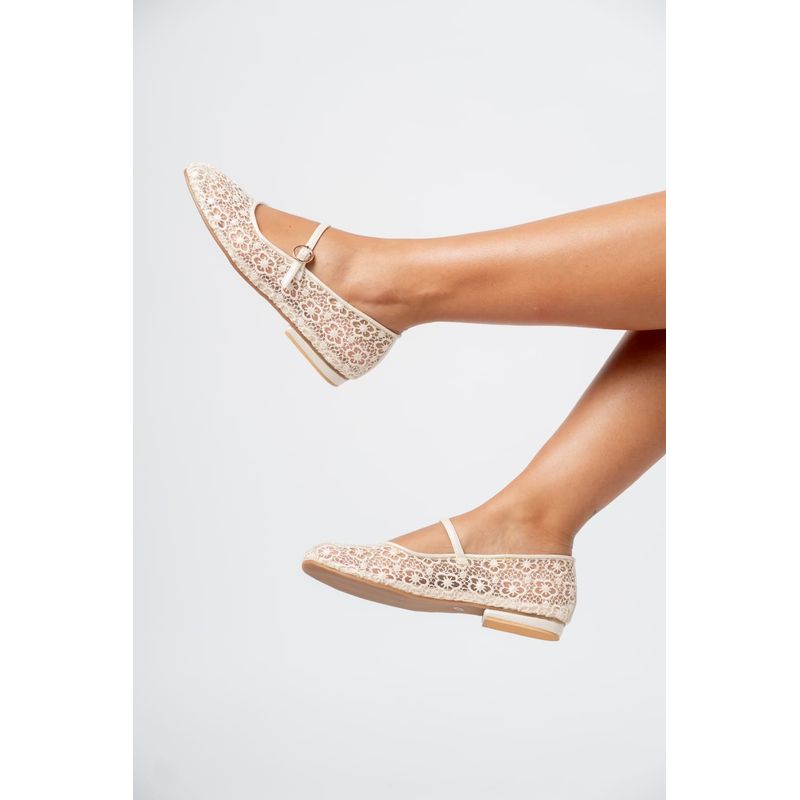 LB LIBBY CALZADOS Y ACCESORIOS - ZAPATOS CASUALES MARY JANE - ENCAJE MERCEDITAS COLOR PERLA