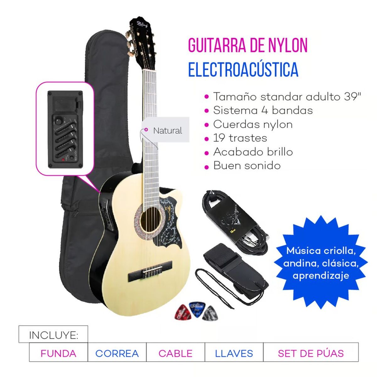 GENERICO - GUITARRA ELECTROACUSTICA METAL NATURAL