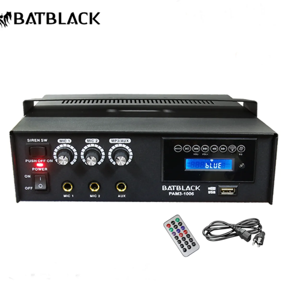 BATBLACK - Amplificador de audio 80W 2 canales de micrófono USB/FM/AUX/BLUETOOTH