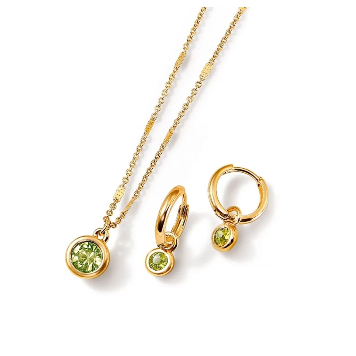 ESIKA - Set Collar + Aretes Peridoto Agosto Baño de Oro 24k y Cristales