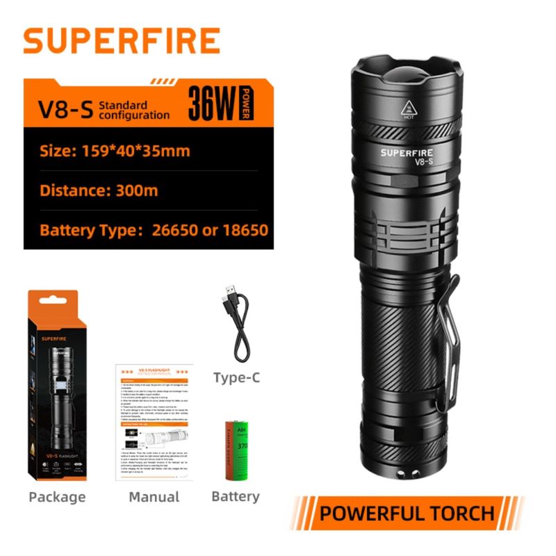 OEM - Linterna LED 2000 Lúmenes con Zoom, 5 Modos y Power Bank