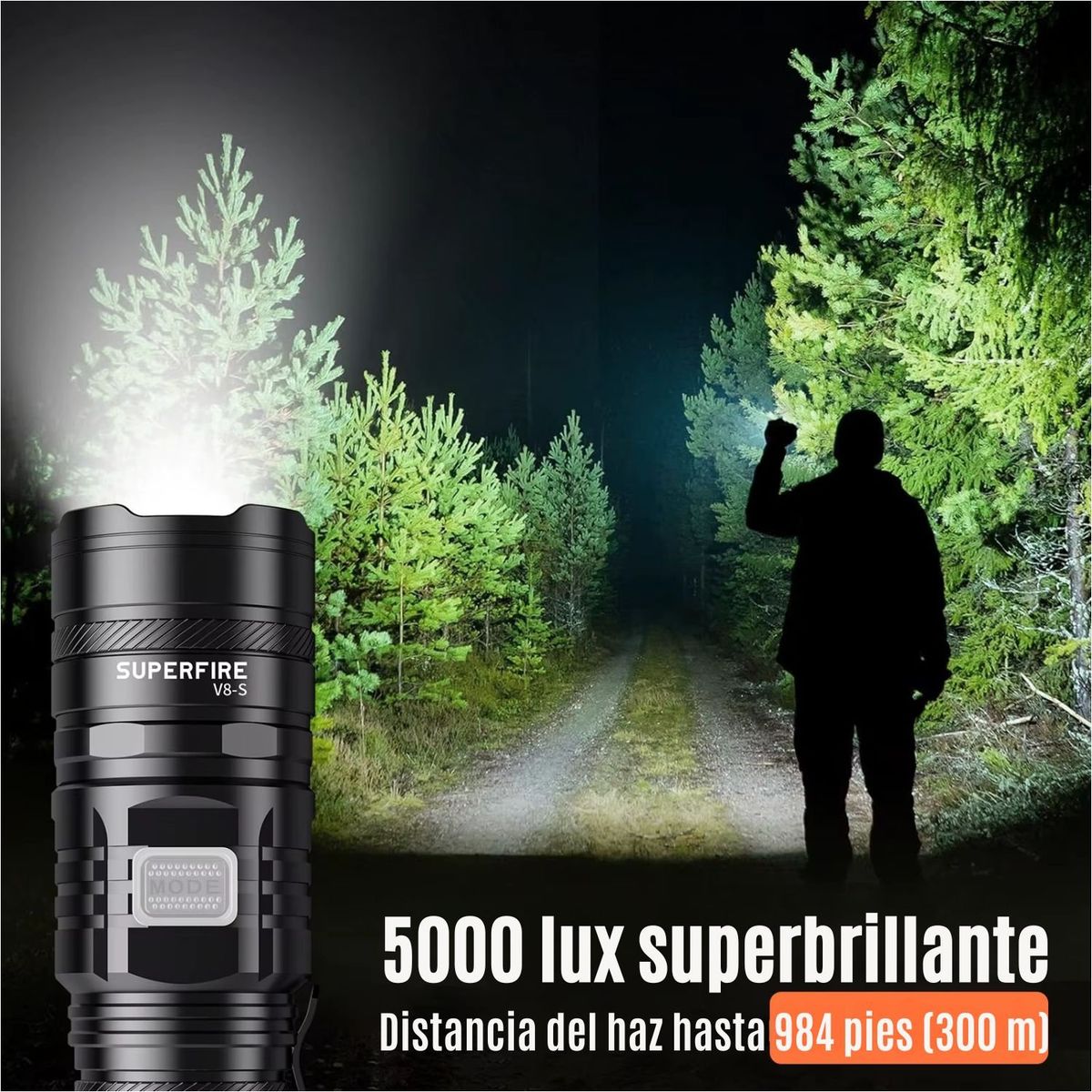 OEM - Linterna LED 2000 Lúmenes con Zoom, 5 Modos y Power Bank