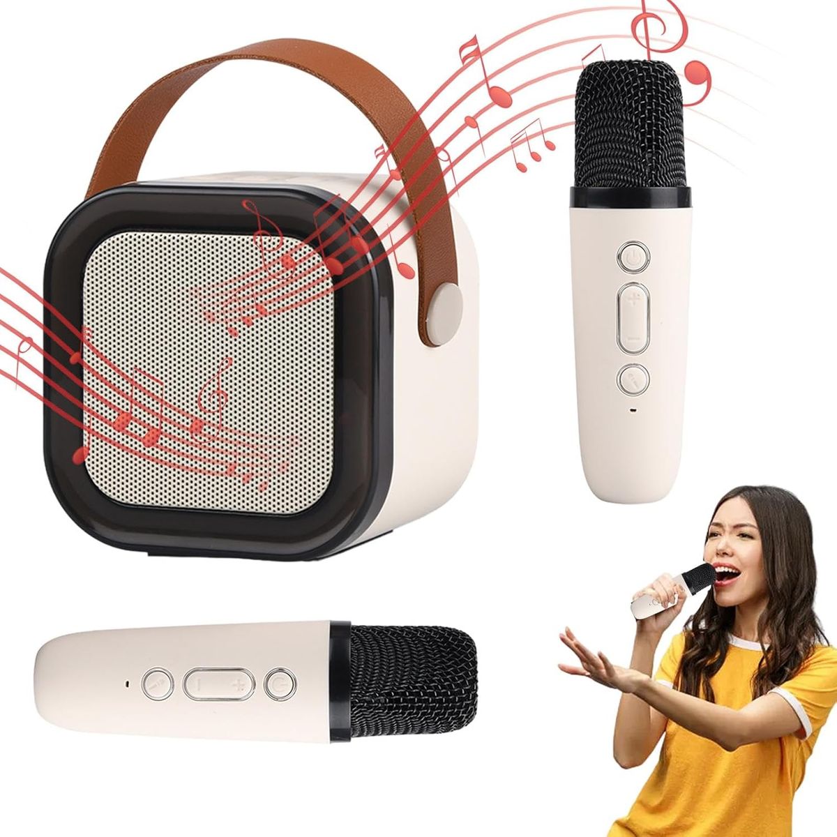 GENERICO - PARLANTE KARAOKE BLUETOOTH C 2 MICROFONOS INALAMBRICOS LUCES PORTATIL