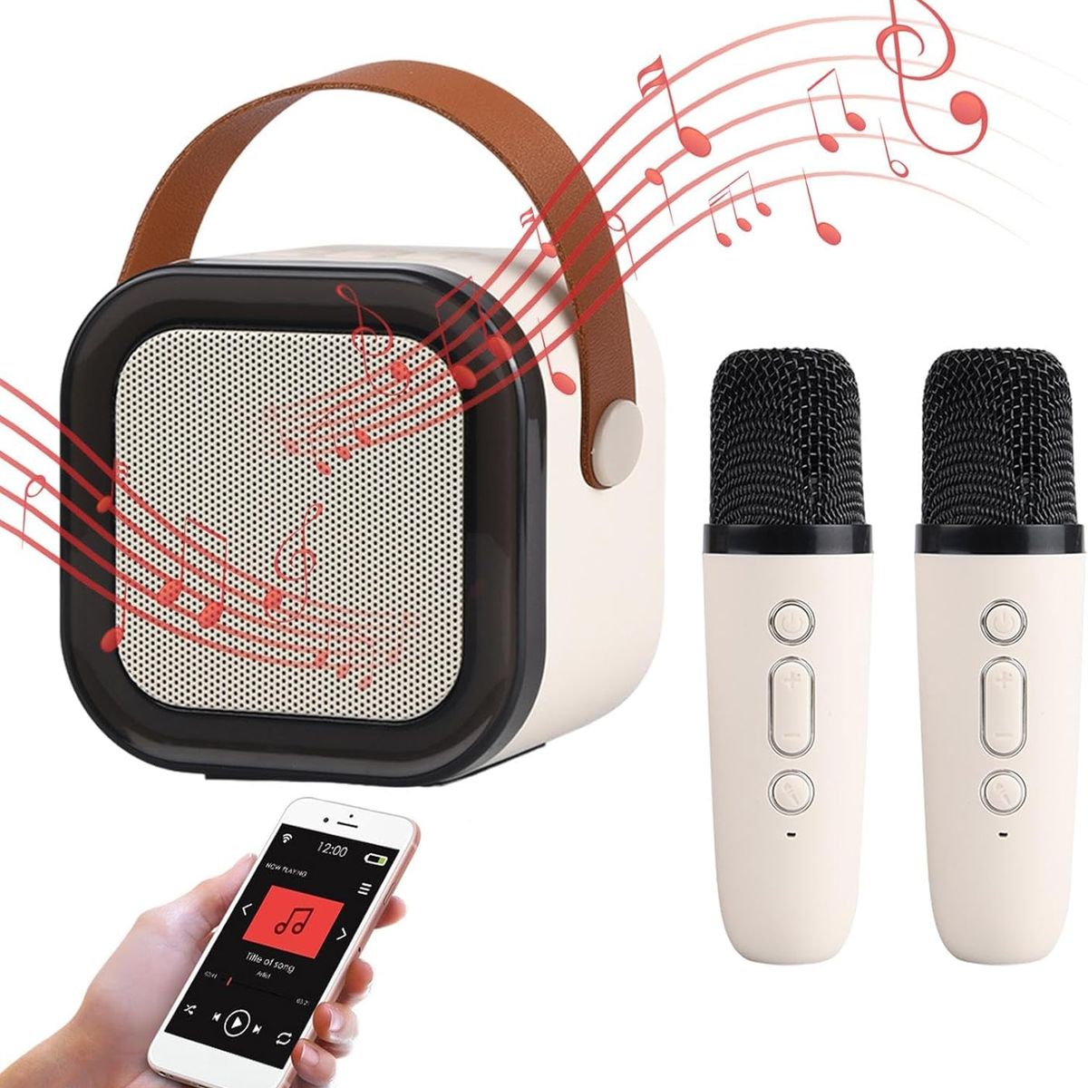 GENERICO - PARLANTE KARAOKE BLUETOOTH C 2 MICROFONOS INALAMBRICOS LUCES PORTATIL