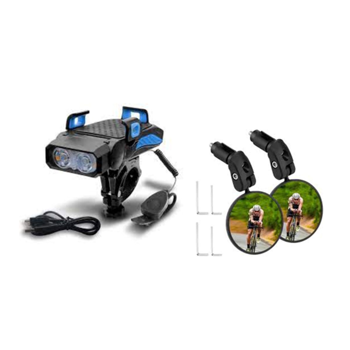 GENERICO - Kit de Seguridad para Ciclistas: Luz 4 en 1 + Espejo para Ciclista