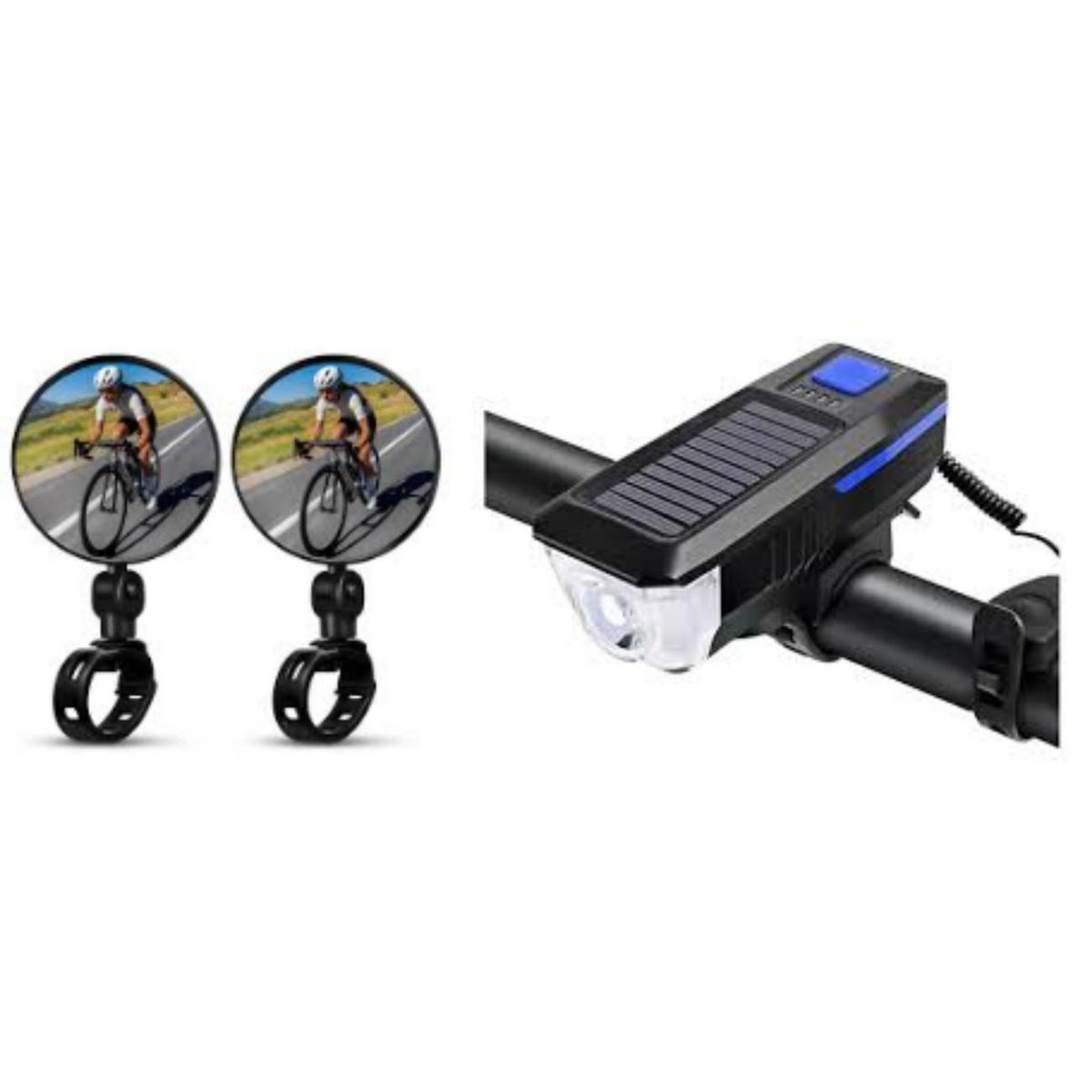 GENERICO - KIT ESPEJO PARA CICLISTA +LUZ DELANRTERA CON CLÁXON
