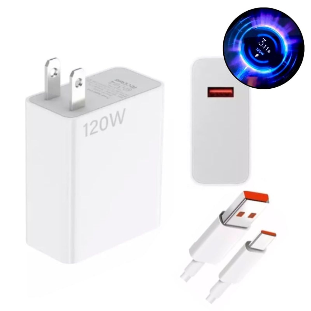 GENERICO - Cargador 120w Carga Rápida Compatible Con Xiaomi + Segundero Decimal