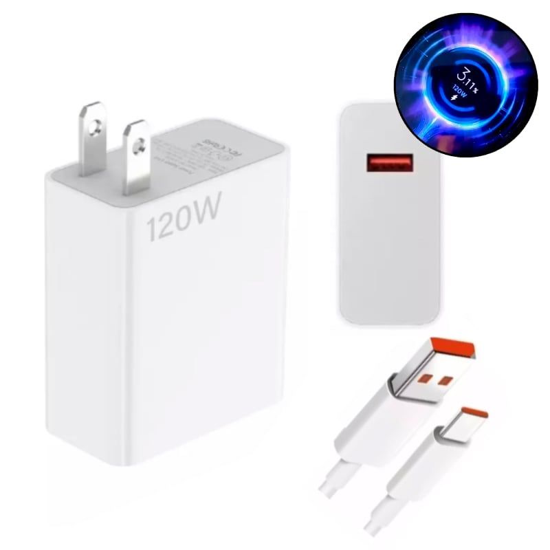 GENERICO - Cargador 120w Carga Rápida Compatible Con Xiaomi + Segundero Decimal