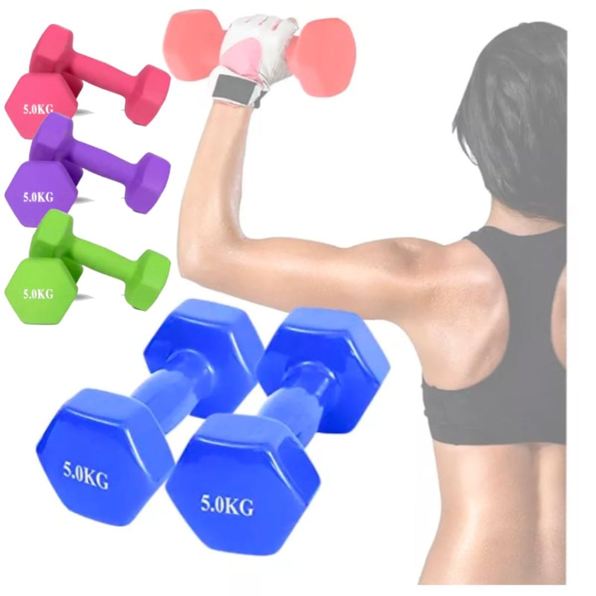 GENERICO - Par De Mancuernas Vinilo Plastificado Pesas 5KG 5 KG Fit
