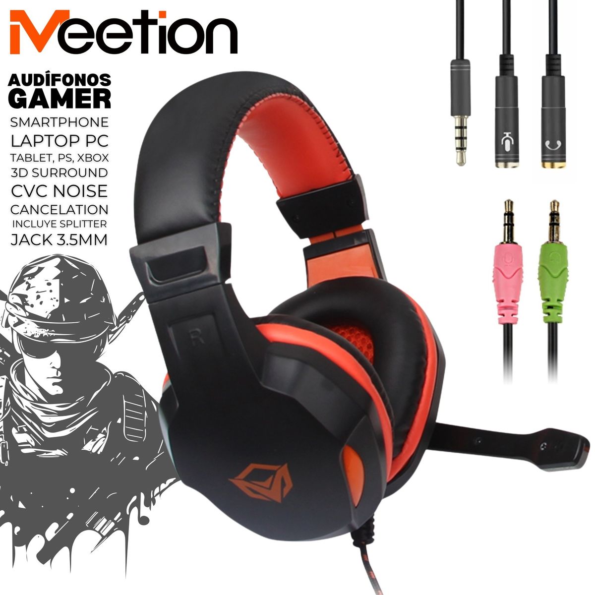 MEETION - Audífonos Gamer On-ear Meetion HP010 3D Xbox Play Station PC Laptop