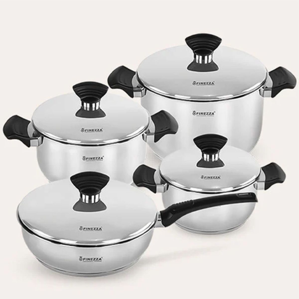 FINEZZA - Juego de ollas de acero de 8 pzs. (FZ-1004TS-IN)