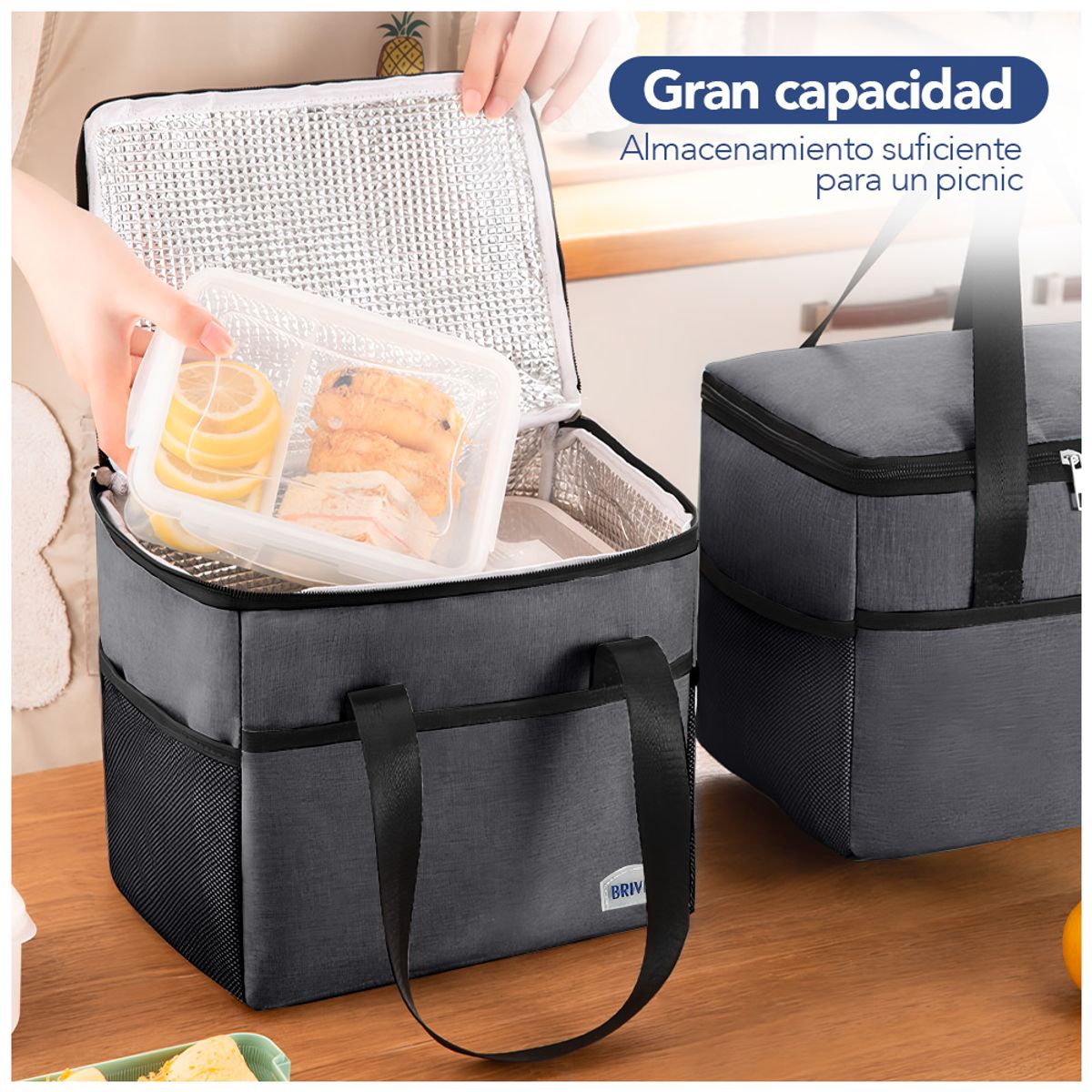 KELLER - Lonchera Térmica para Comida Alimentos con Correa Ajustable Plomo R24