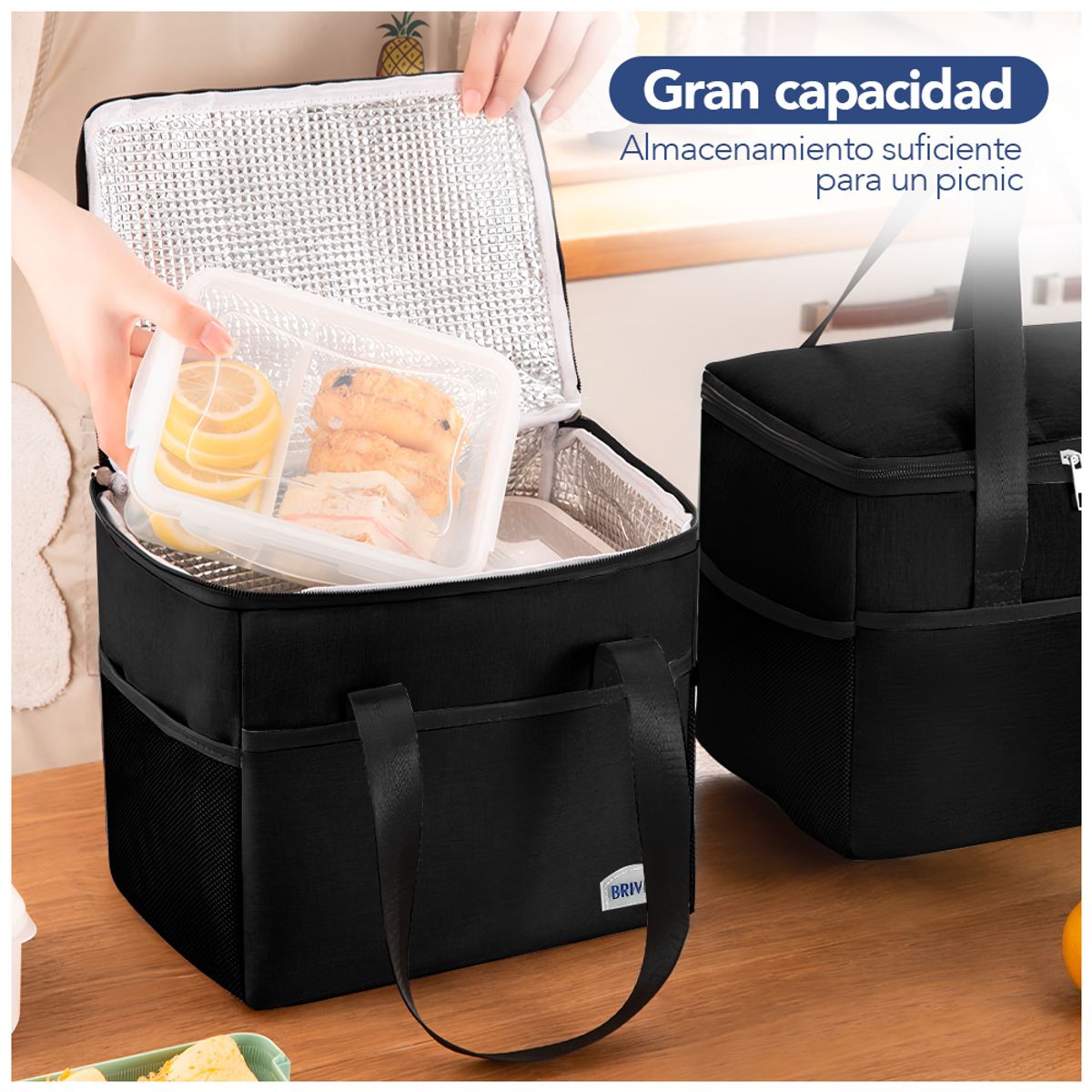 KELLER - Lonchera Térmica para Comida Alimentos con Correa Ajustable Negro R24